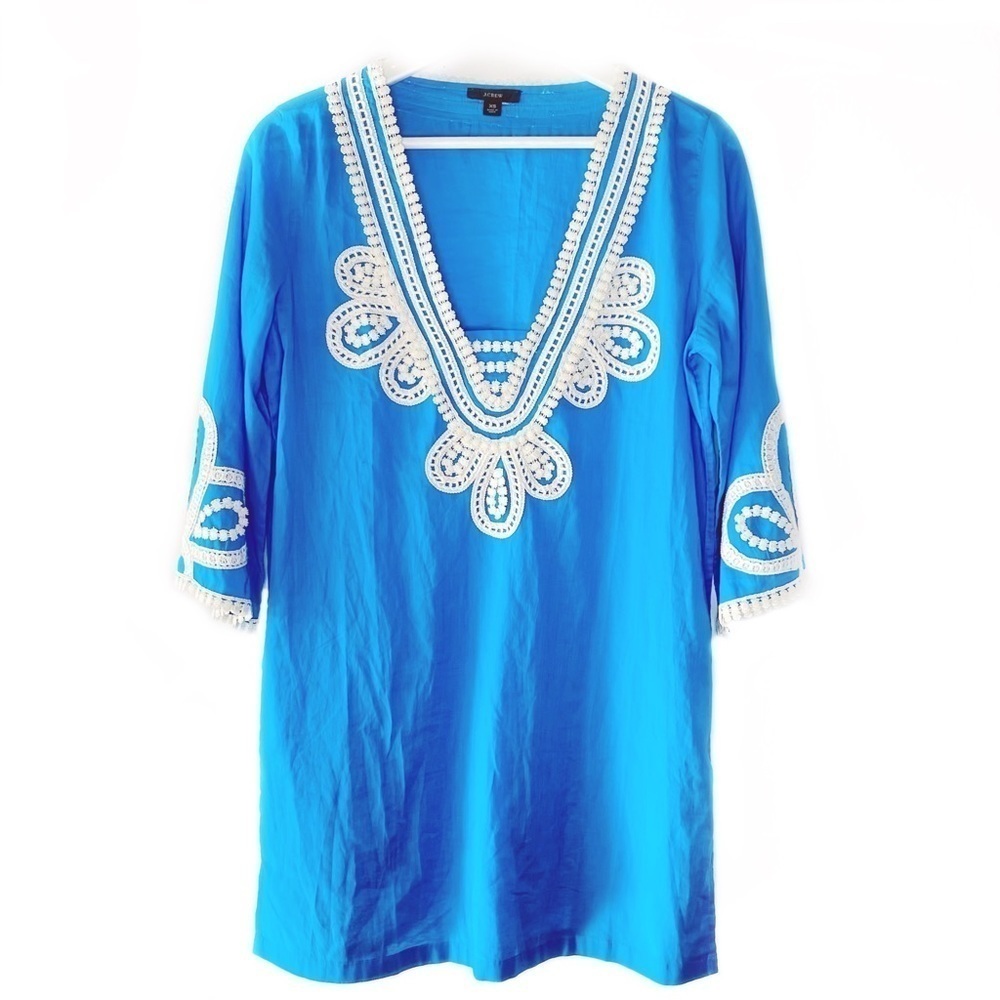 J Crew Turquoise Embroider Tunic Kaftan Shirt XS